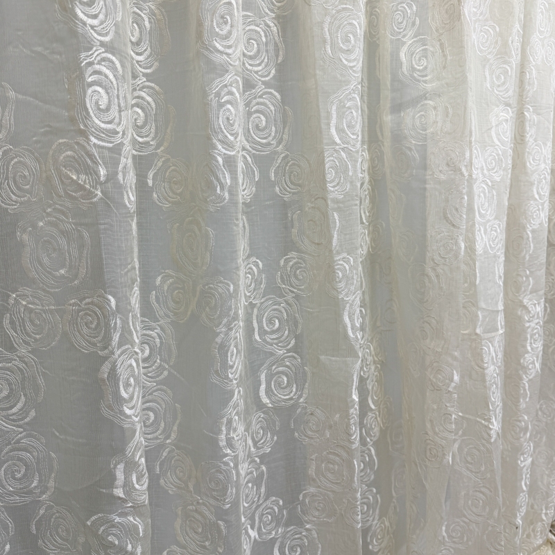 Perdea Crem, Roses, tip In cu Broderie Bej, 400cm latime x 270cm inaltime cu rejansa pt sina - imagine 10