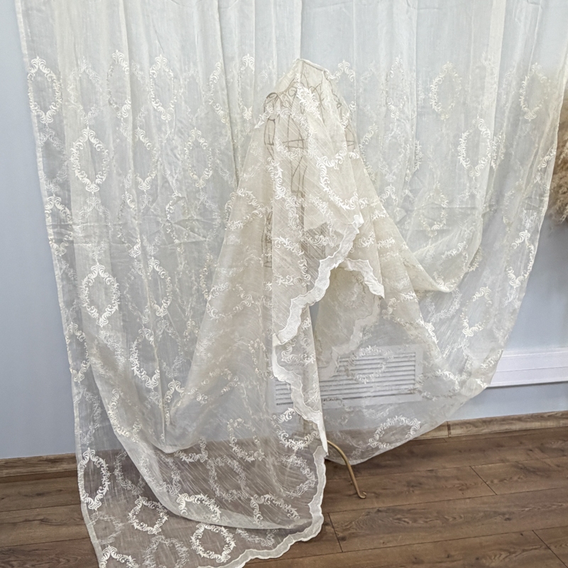 Perdea Crem, Royal, tip In cu Broderie Bej, 400cm latime x 270cm inaltime cu rejansa pt sina - imagine 3