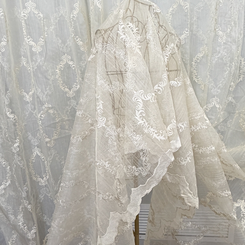 Perdea Crem, Royal, tip In cu Broderie Bej, 400cm latime x 270cm inaltime cu rejansa pt sina - imagine 4