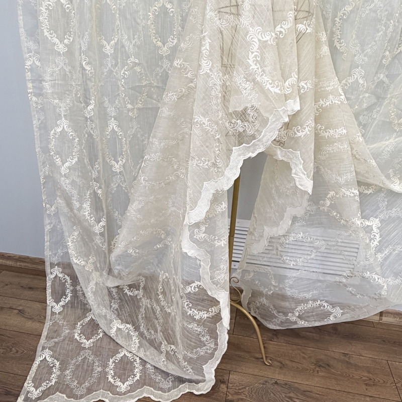 Perdea Crem, Royal, tip In cu Broderie Bej, 400cm latime x 270cm inaltime cu rejansa pt sina - imagine 5