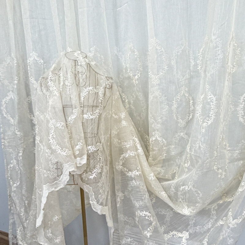 Perdea Crem, Royal, tip In cu Broderie Bej, 400cm latime x 270cm inaltime cu rejansa pt sina - imagine 6