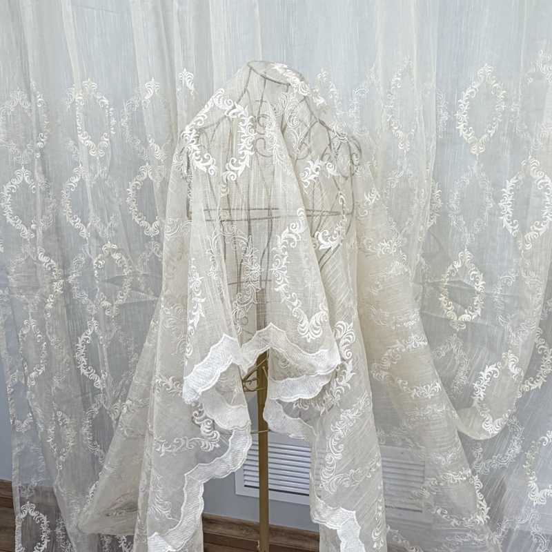 Perdea Crem, Royal, tip In cu Broderie Bej, 400cm latime x 270cm inaltime cu rejansa pt sina - imagine 7