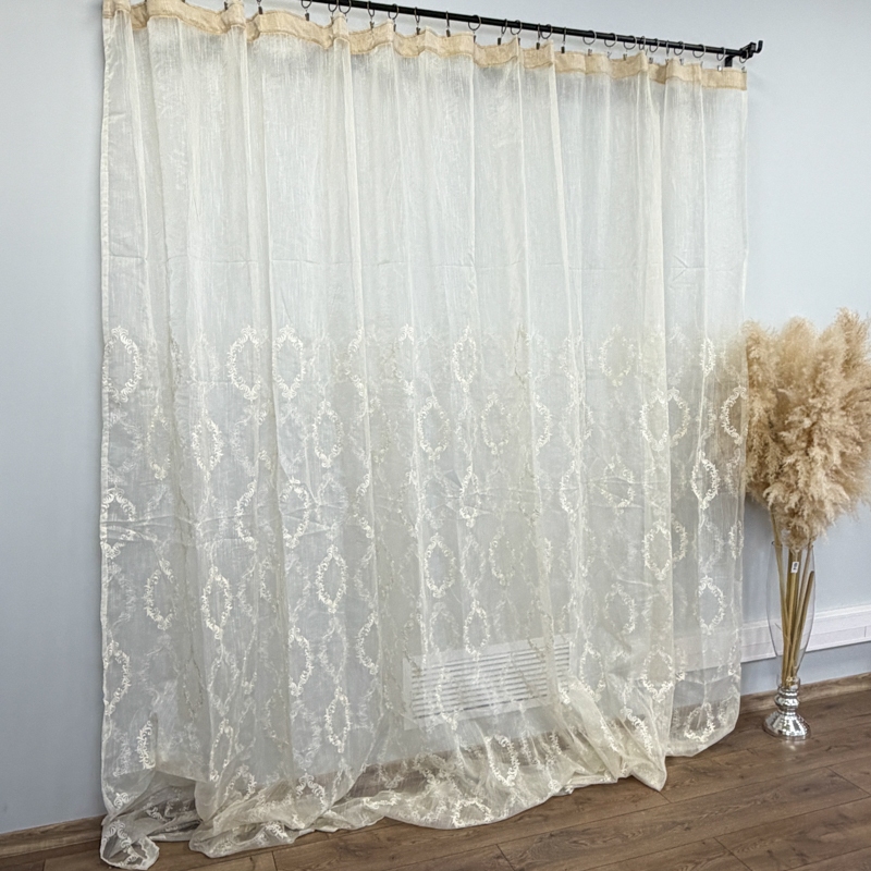 Perdea Crem, Royal, tip In cu Broderie Bej, 400cm latime x 270cm inaltime cu rejansa pt sina - imagine 10