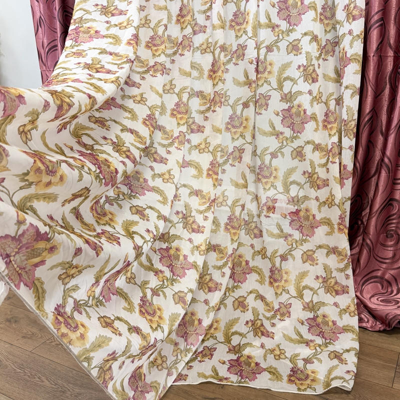 Perdea Iris Roz din matase imprimata, 400cm latime x 270cm inaltime cu rejansa pt sina - imagine 6