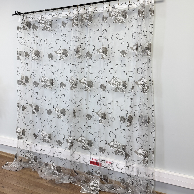 Perdea Bujori Gri din matase imprimata, Alba, 400cm latime x 270cm inaltime cu rejansa pt sina - imagine 6