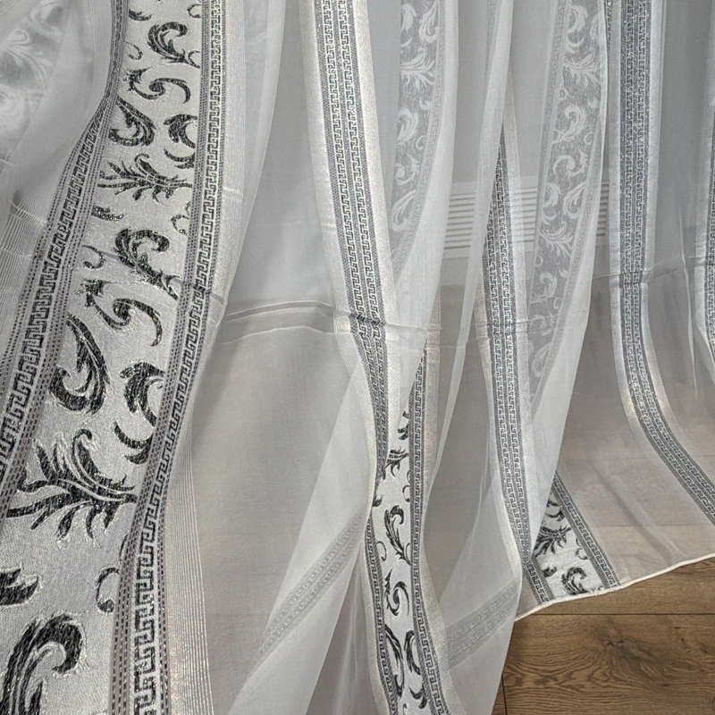 Perdea Greek Model din matase imprimata, Alb, 400cm latime x 270cm inaltime cu rejansa pt sina - imagine 5