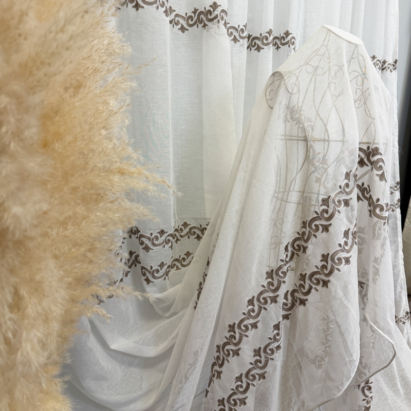 Perdea Alba, Luxury, tip In cu Broderie Maro, 400cm latime x 270cm inaltime cu rejansa pt sina - imagine 2