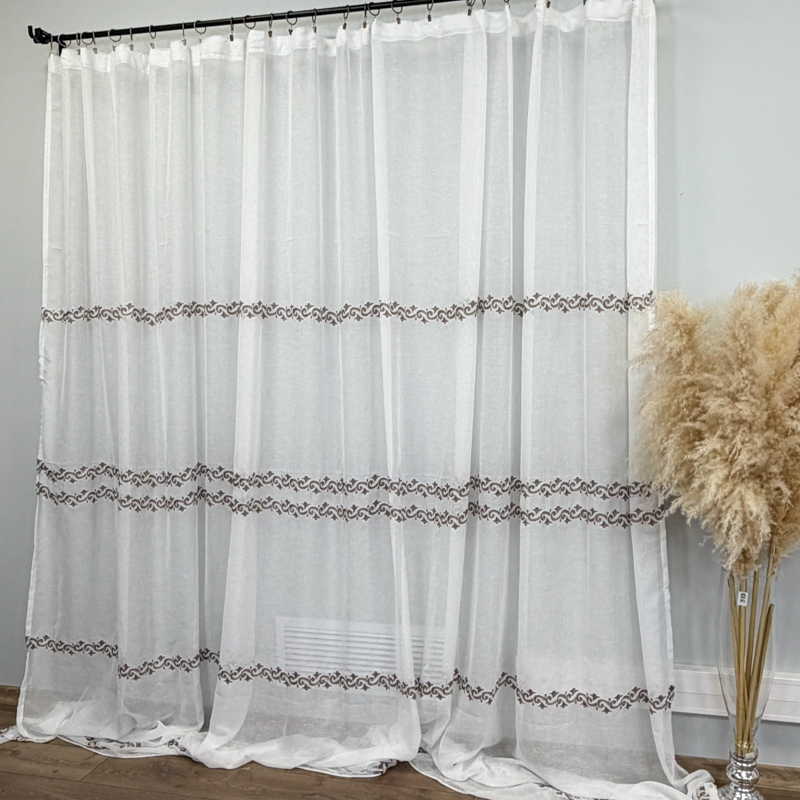 Perdea Alba, Luxury, tip In cu Broderie Maro, 400cm latime x 270cm inaltime cu rejansa pt sina - imagine 6