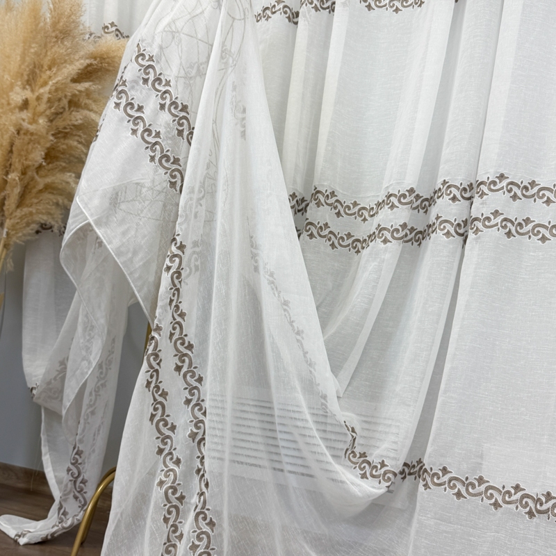 Perdea Alba, Luxury, tip In cu Broderie Maro, 400cm latime x 270cm inaltime cu rejansa pt sina - imagine 8