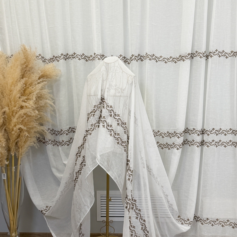 Perdea Alba, Luxury, tip In cu Broderie Maro, 400cm latime x 270cm inaltime cu rejansa pt sina - imagine 9