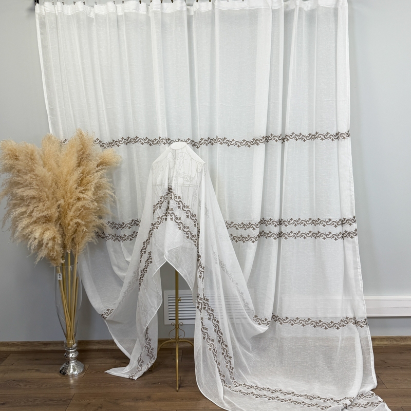 Perdea Alba, Luxury, tip In cu Broderie Maro, 400cm latime x 270cm inaltime cu rejansa pt sina - imagine 10