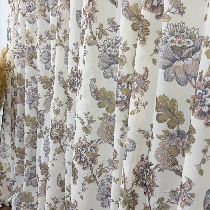 Set 3 metri de 2 bucati de Draperie BlackOut, Pearls, 150cm latime x 270cm inaltime, Crem cu Sclipici + Perdea 400cm latime x 270cm inaltime, din Matase Imprimata, Iris Mov - imagine 8