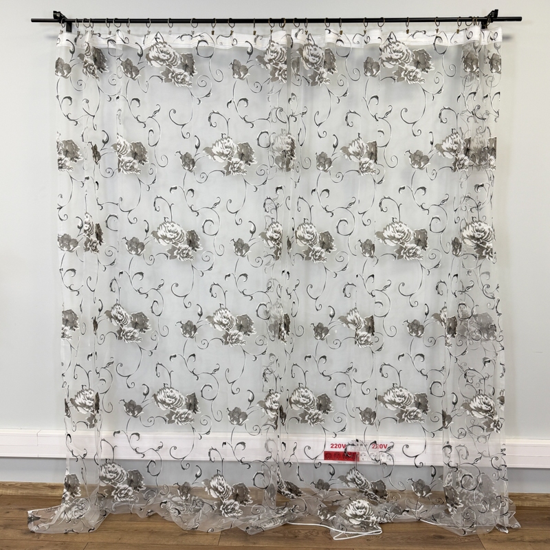 Set 3 metri de 2 bucati de Draperie BlackOut, Pearls, 150cm latime x 270cm inaltime, Albastru cu Sclipici + Perdea 400cm latime x 270cm inaltime, din Matase Imprimata, Bujori Gri - imagine 8