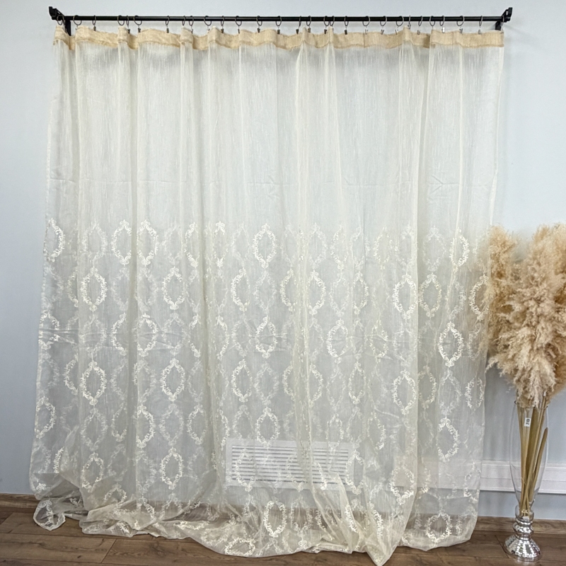 Set 2 Draperii Jacquard, Royal, 150cm latime x 270cm inaltime, Gri deschis + Perdea 400cm latime x 270cm inaltime, tip in cu broderie Royal - imagine 5