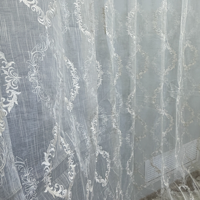 Set 2 Draperii Jacquard, Royal, 150cm latime x 270cm inaltime, Gri deschis + Perdea 400cm latime x 270cm inaltime, tip in cu broderie Royal - imagine 6