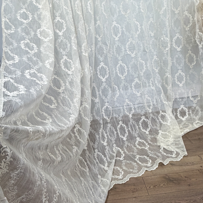 Set 2 Draperii Jacquard, Royal, 150cm latime x 270cm inaltime, Gri deschis + Perdea 400cm latime x 270cm inaltime, tip in cu broderie Royal - imagine 7