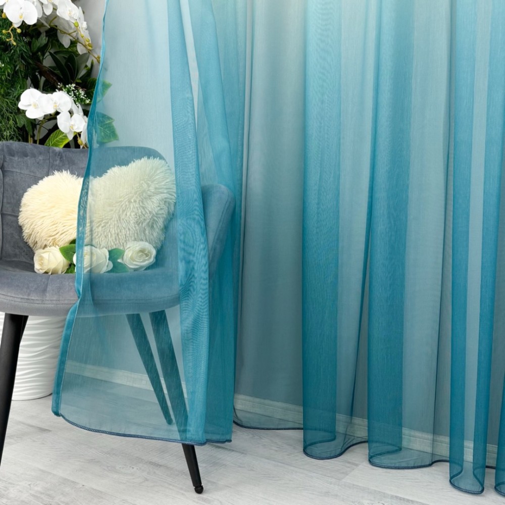 Perdea in Degrade tip Fibra de Bambus, Alb cu Turquoise, 140cm latime x 260cm inaltime, cu rejansa pt bara – imagine 2