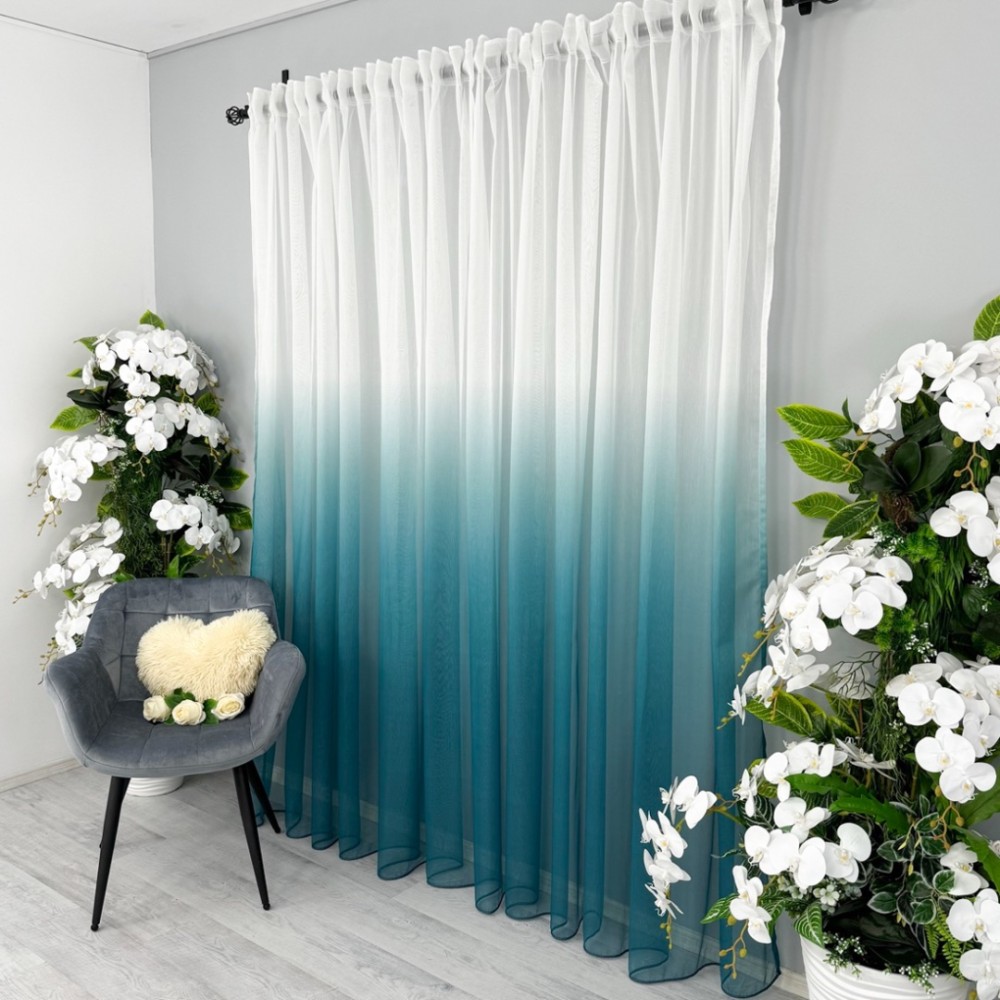 Perdea in Degrade tip Fibra de Bambus, Alb cu Turquoise, 140cm latime x 260cm inaltime, cu rejansa pt bara – imagine 6