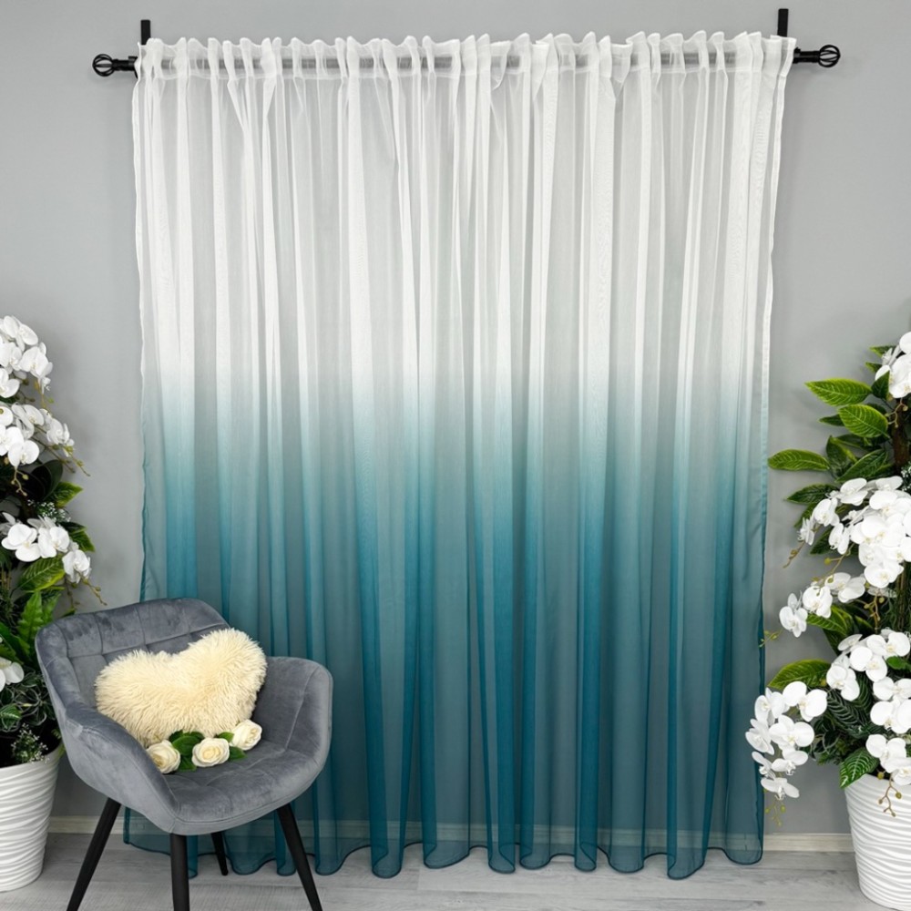 Perdea in Degrade tip Fibra de Bambus, Alb cu Turquoise, 140cm latime x 260cm inaltime, cu rejansa pt bara – imagine 7