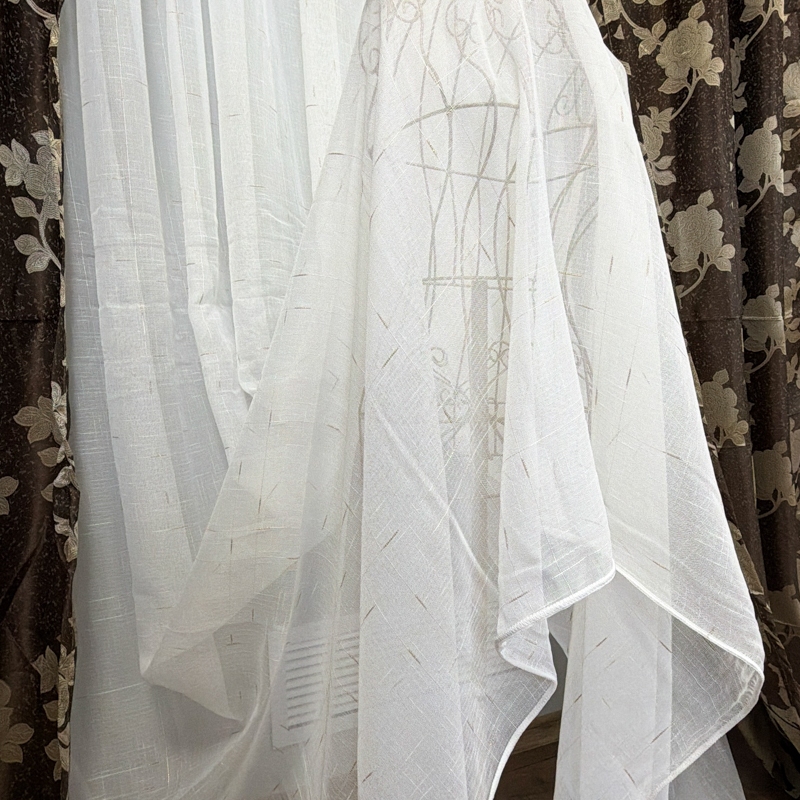 Perdea Alba, Luxury, tip In cu Broderie Bej, 400cm latime x 270cm inaltime cu rejansa pt sina - imagine 2