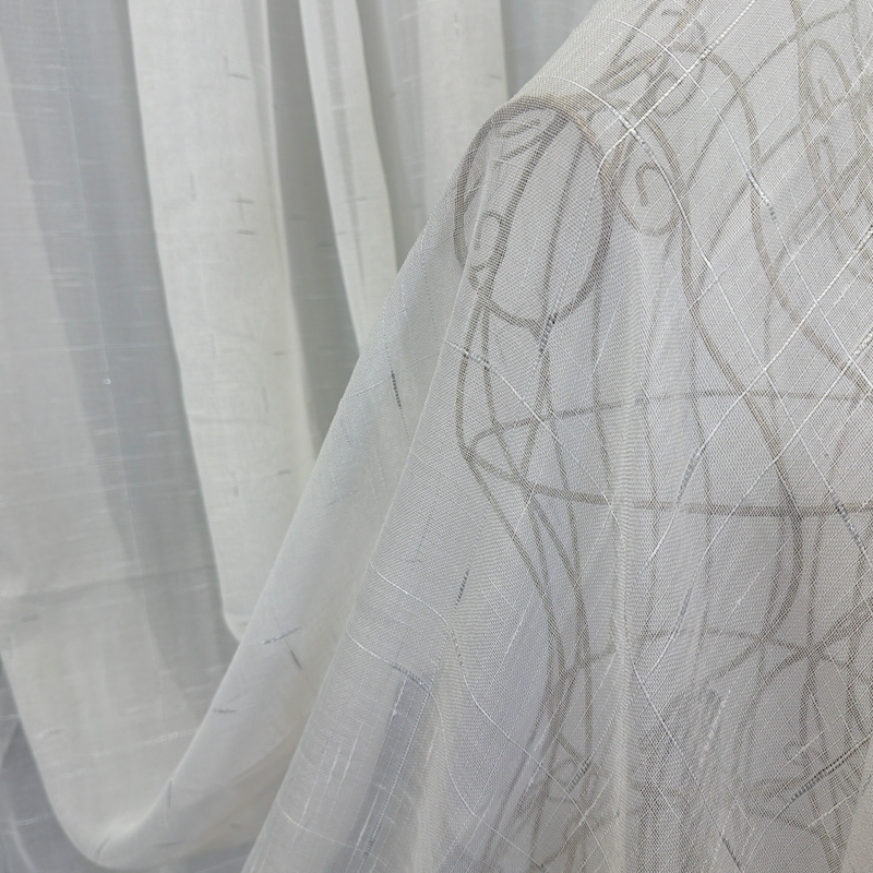 Perdea Alba, Line, tip In cu Broderie Gri, 400cm latime x 270cm inaltime cu rejansa pt sina - imagine 3