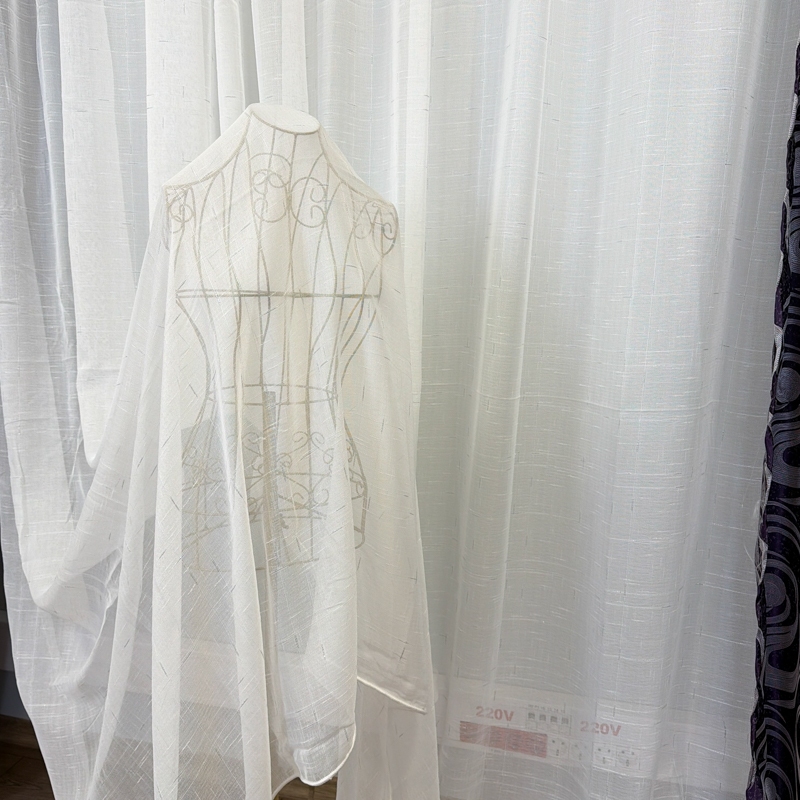 Perdea Alba, Line, tip In cu Broderie Gri, 400cm latime x 270cm inaltime cu rejansa pt sina - imagine 5