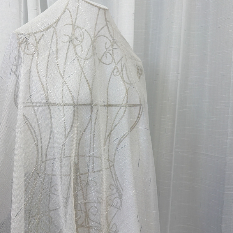 Perdea Alba, Line, tip In cu Broderie Gri, 400cm latime x 270cm inaltime cu rejansa pt sina - imagine 7