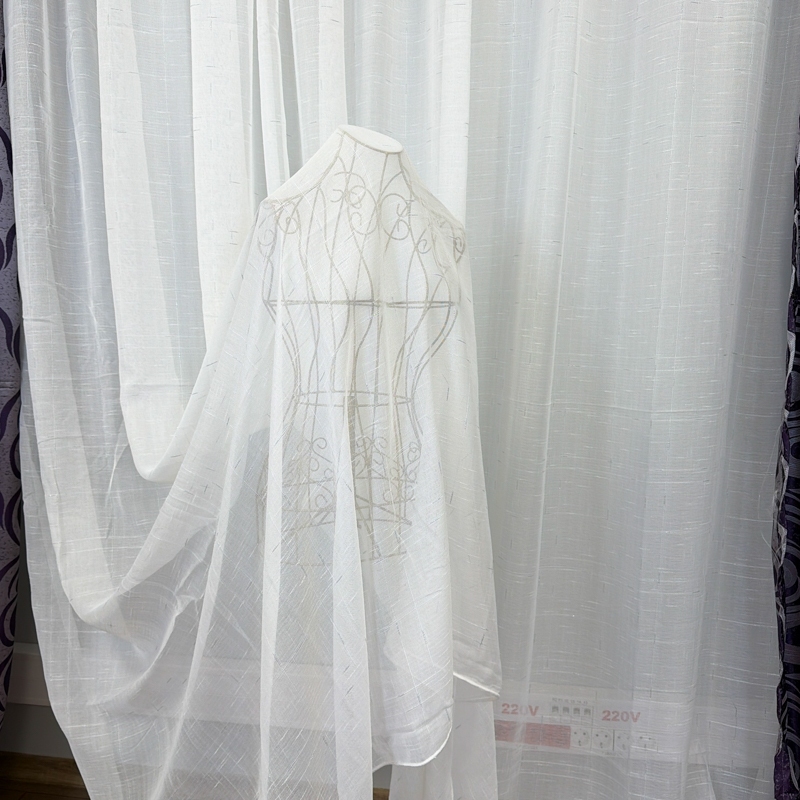 Perdea Alba, Line, tip In cu Broderie Gri, 400cm latime x 270cm inaltime cu rejansa pt sina - imagine 8