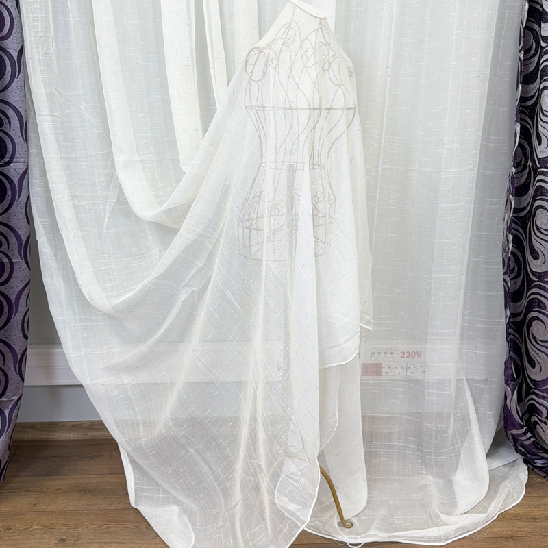 Perdea Alba, Line, tip In cu Broderie Gri, 400cm latime x 270cm inaltime cu rejansa pt sina - imagine 9