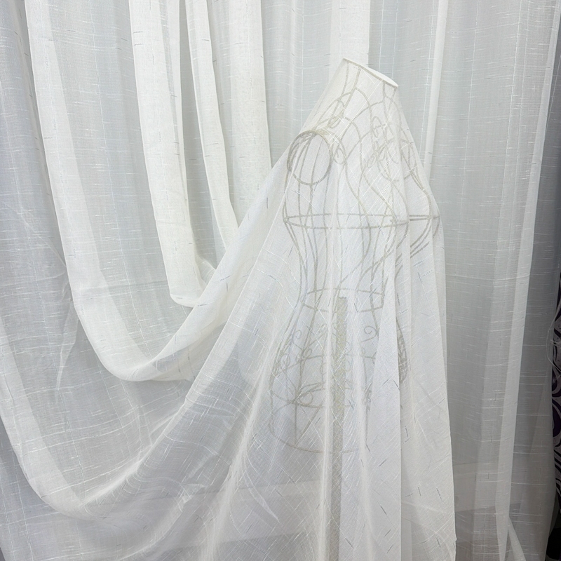 Perdea Alba, Line, tip In cu Broderie Gri, 400cm latime x 270cm inaltime cu rejansa pt sina - imagine 10