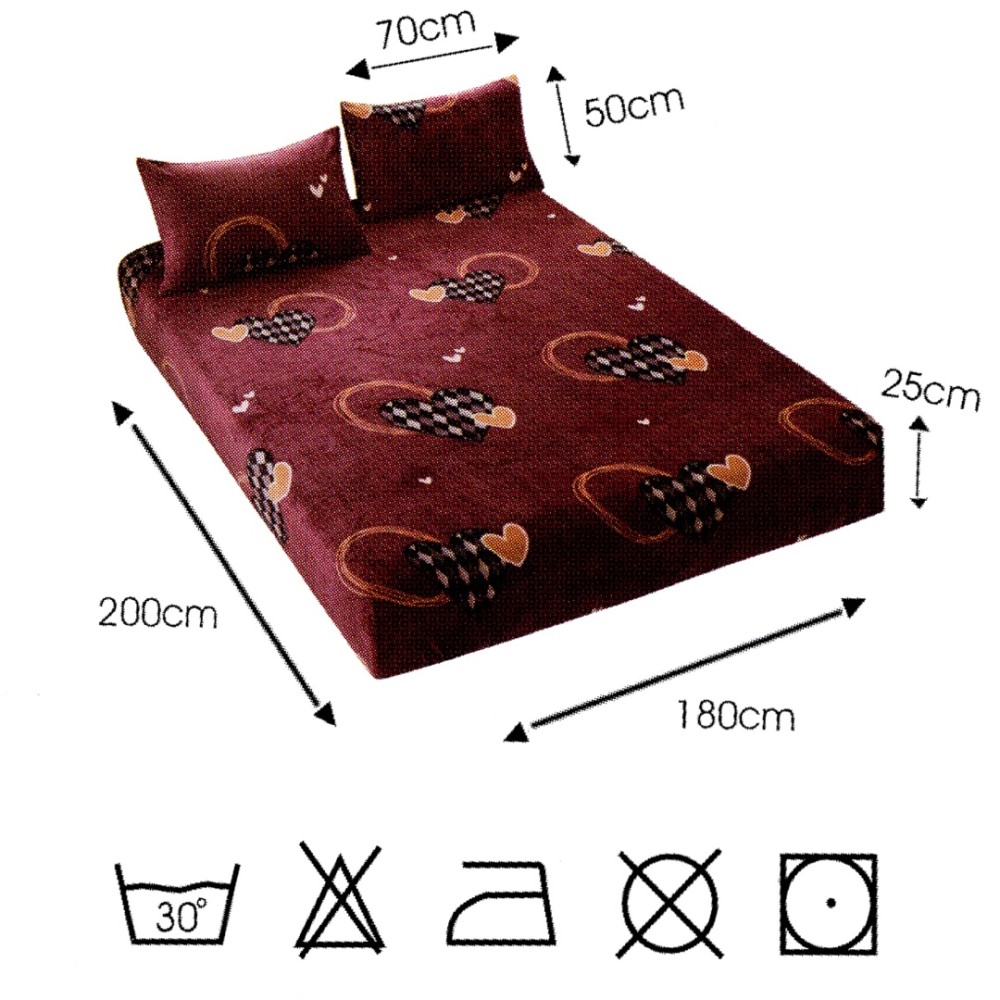 Cearsaf cu Elastic Cocolino 180x200cm si 2 fete de perna 50x70cm, Grena, Inimioare – imagine 2