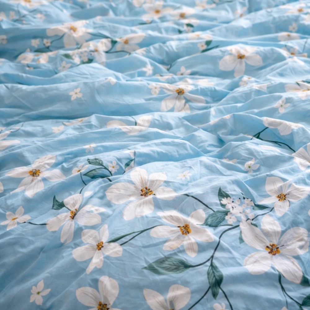 Lenjerie pat dublu, Finet, 6 piese, Bleu, flori — imaginea 6