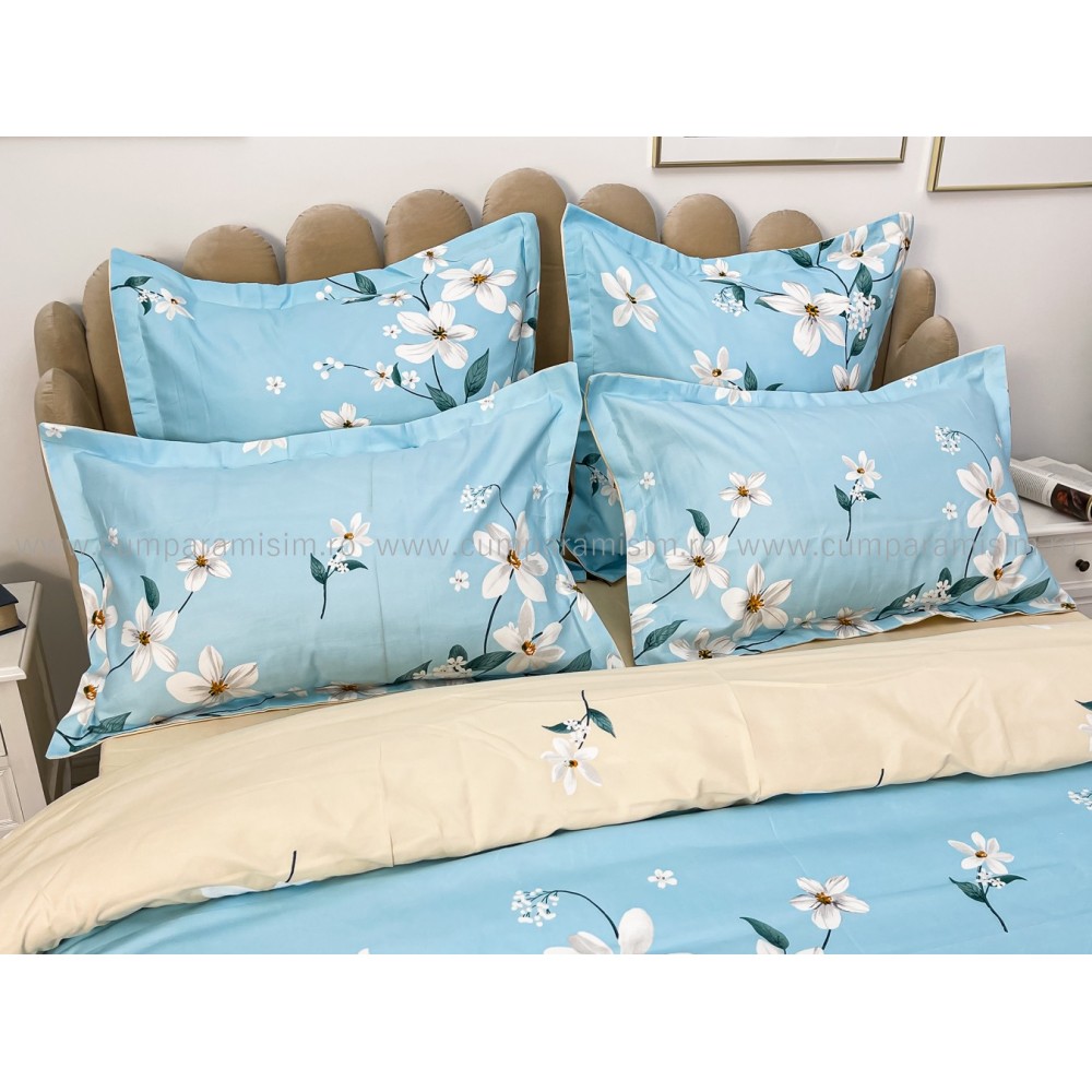 Lenjerie pat dublu, Finet, 6 piese, Bleu, flori — imaginea 10