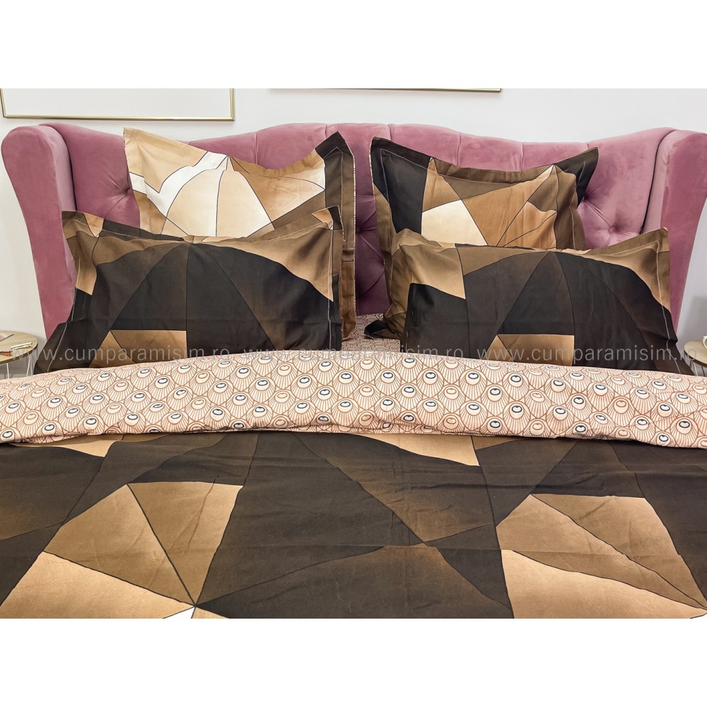 Lenjerie pat dublu, Finet, 6 piese, Maro, forme geometrice — imaginea 8