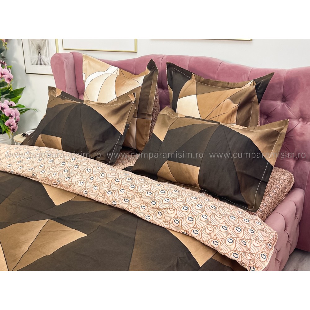 Lenjerie pat dublu, Finet, 6 piese, Maro, forme geometrice — imaginea 10