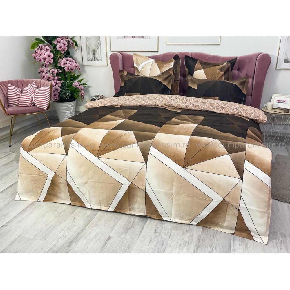 Lenjerie pat dublu, Finet, 6 piese, Maro, forme geometrice — imaginea 11