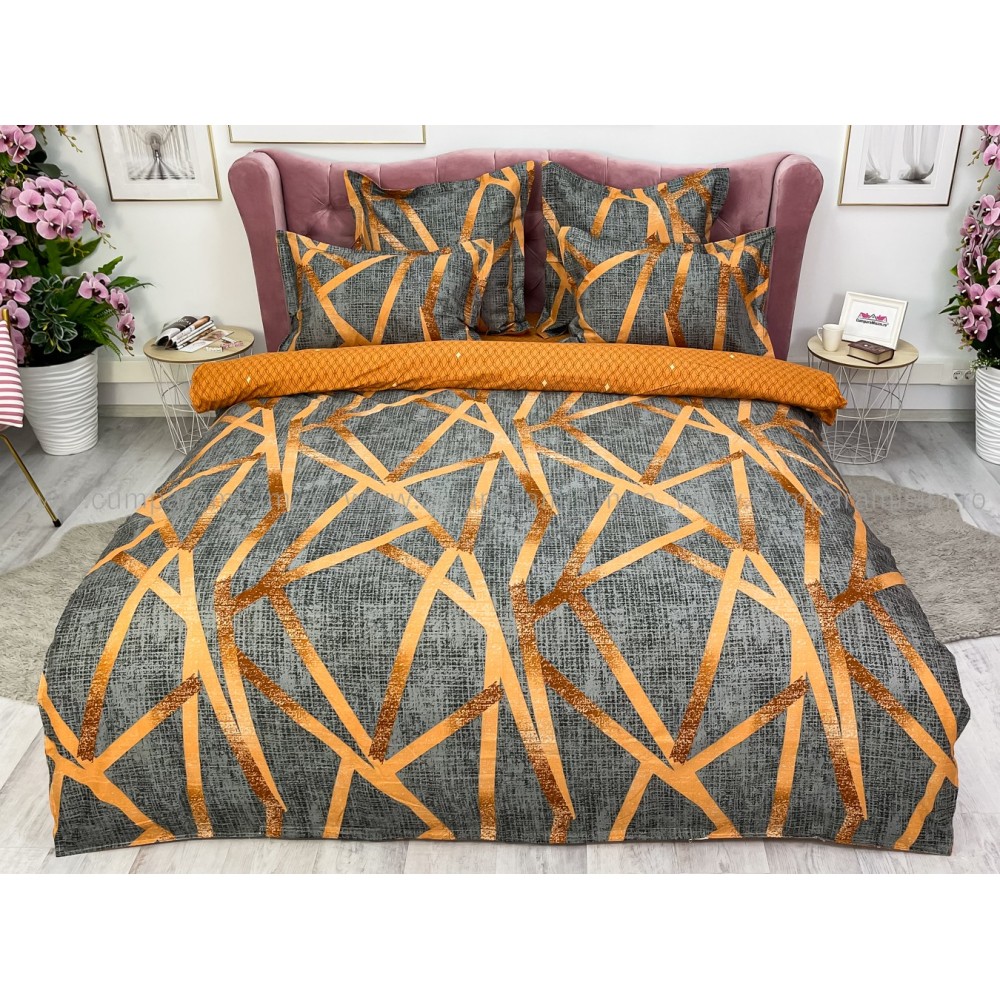 Lenjerie pat dublu, Finet, 6 piese, Maro, forme geometrice - view 11