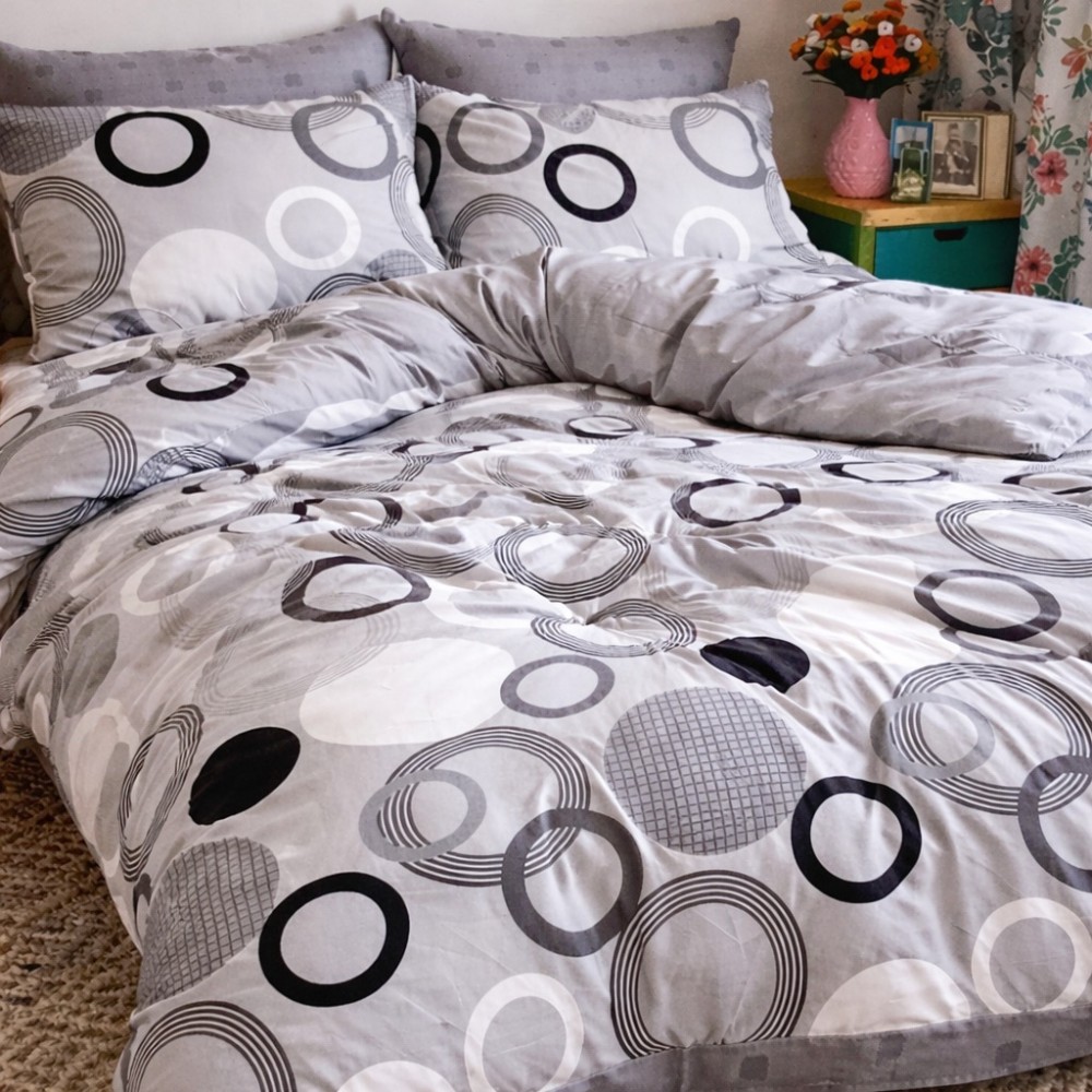 Lenjerie pat dublu, Finet, 6 piese, Gri, cercuri - view 7