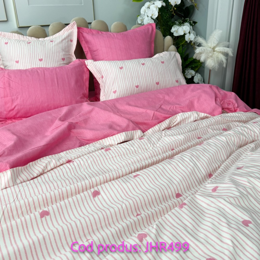 Lenjerie pat dublu, Finet, 6 piese, Roz, inimioare — imaginea 7