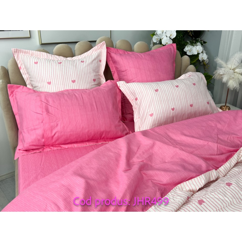 Lenjerie pat dublu, Finet, 6 piese, Roz, inimioare — imaginea 8