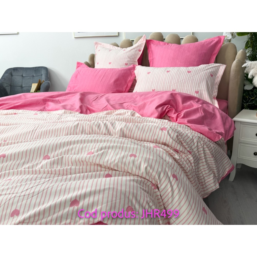 Lenjerie pat dublu, Finet, 6 piese, Roz, inimioare — imaginea 9