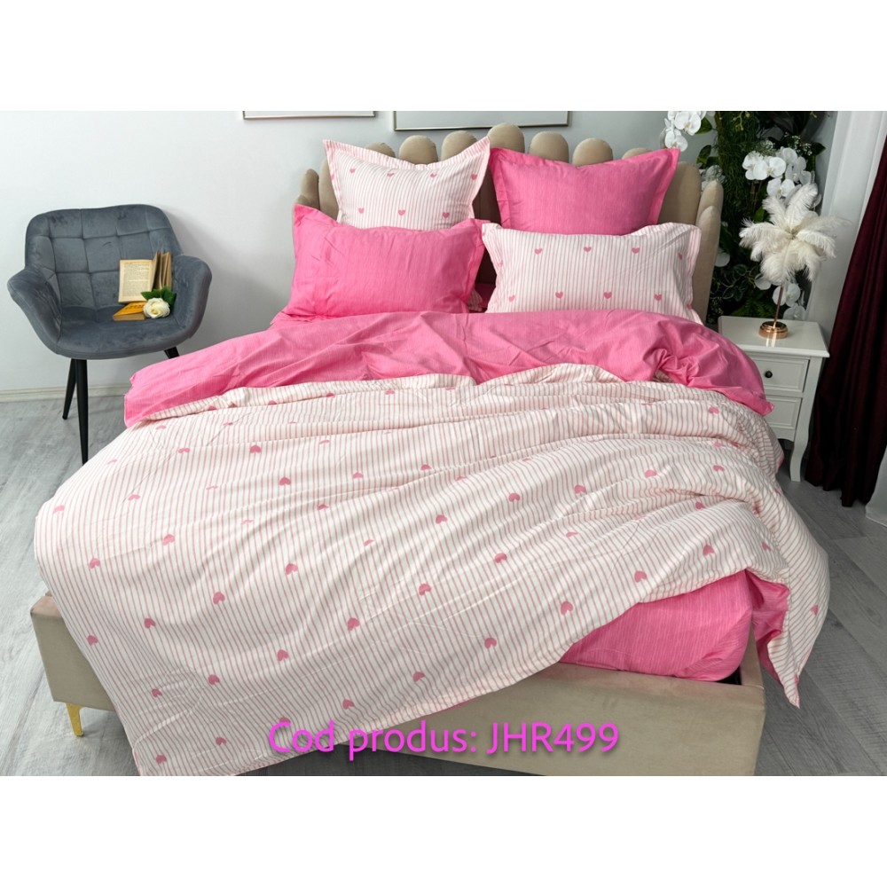 Lenjerie pat dublu, Finet, 6 piese, Roz, inimioare — imaginea 10