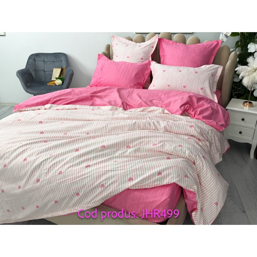 Lenjerie pat dublu, Finet, 6 piese, Roz, inimioare — imaginea 11