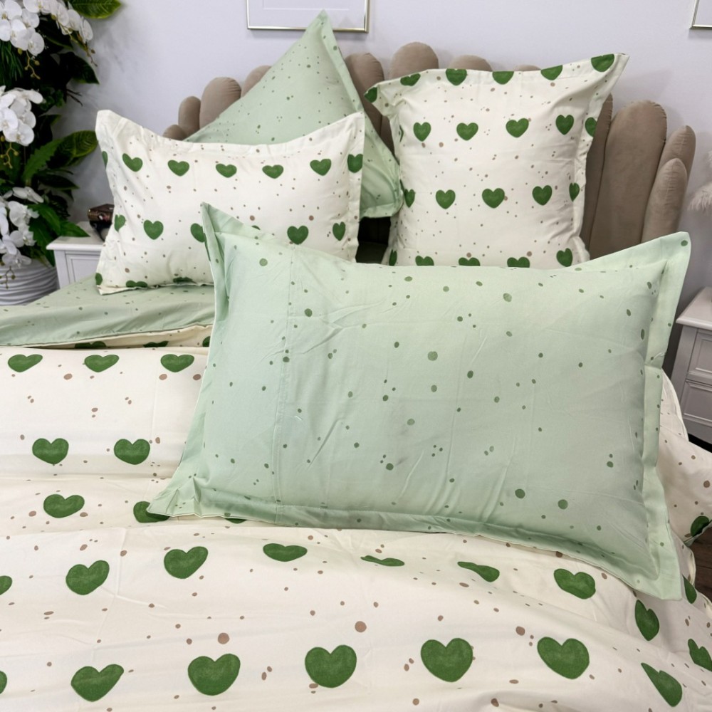 Lenjerie pat dublu, Finet, 6 piese, Verde, inimioare — imaginea 5