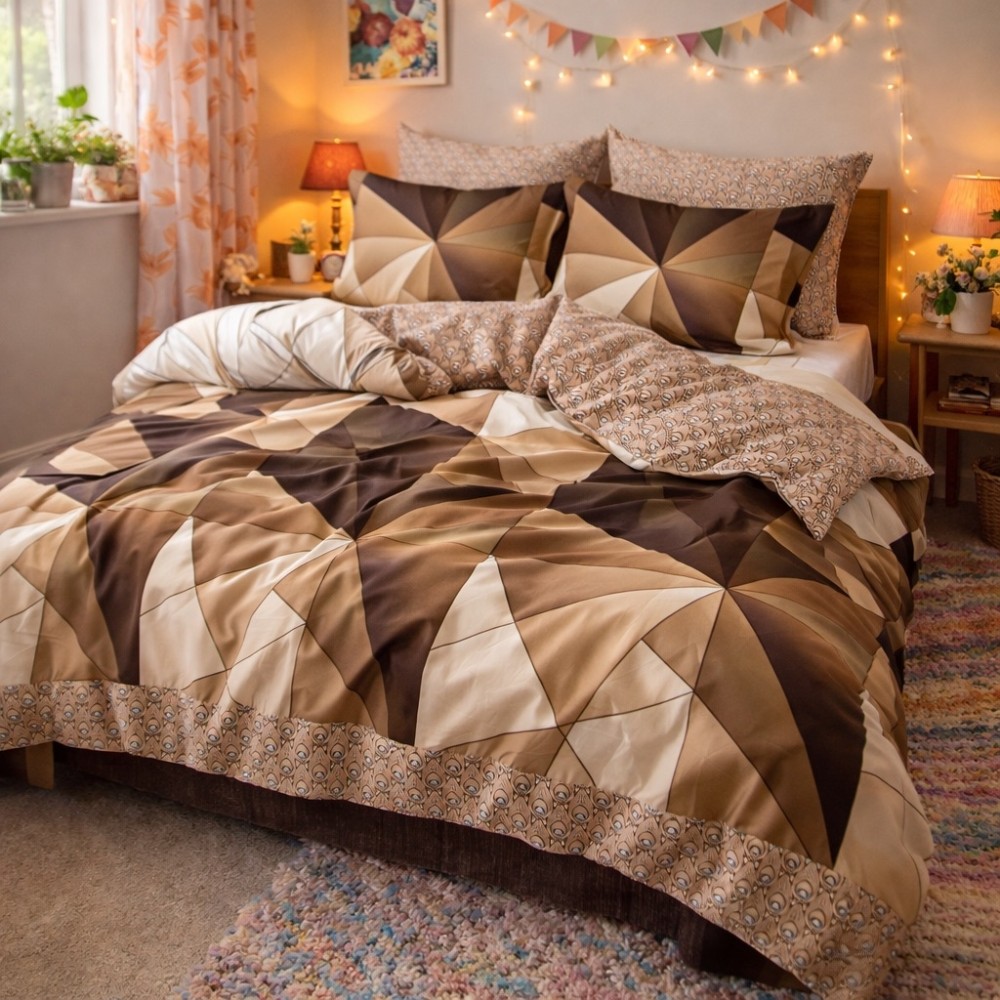 Lenjerie pat dublu, Finet, 6 piese, Maro, forme geometrice — imaginea 2