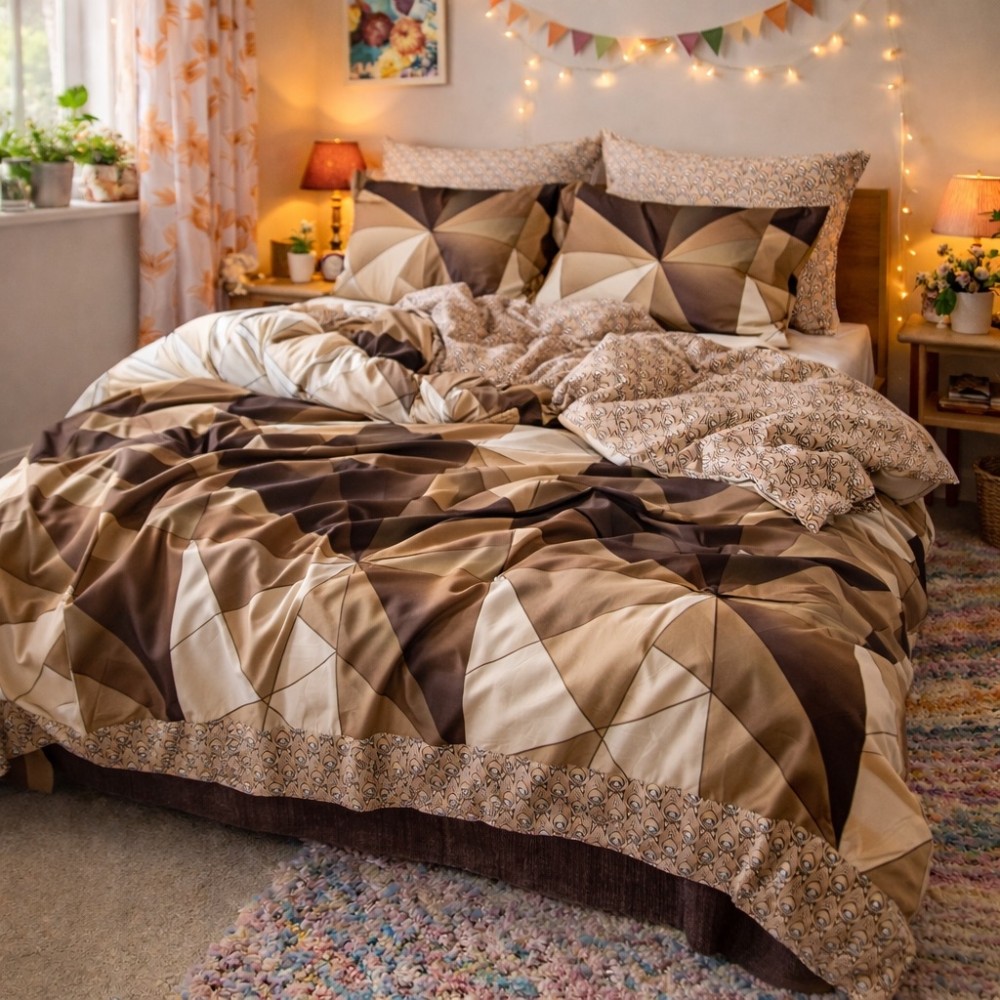 Lenjerie pat dublu, Finet, 6 piese, Maro, forme geometrice — imaginea 3