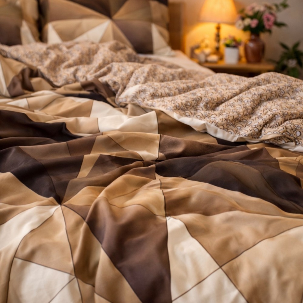 Lenjerie pat dublu, Finet, 6 piese, Maro, forme geometrice — imaginea 5