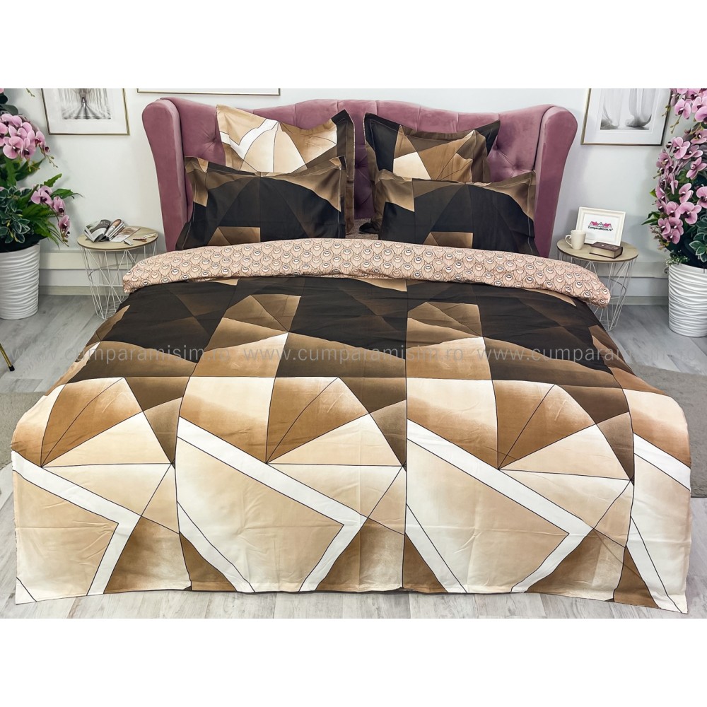 Lenjerie pat dublu, Finet, 6 piese, Maro, forme geometrice — imaginea 6