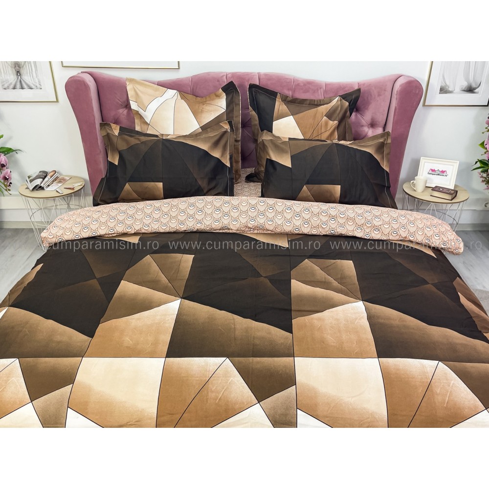 Lenjerie pat dublu, Finet, 6 piese, Maro, forme geometrice — imaginea 7