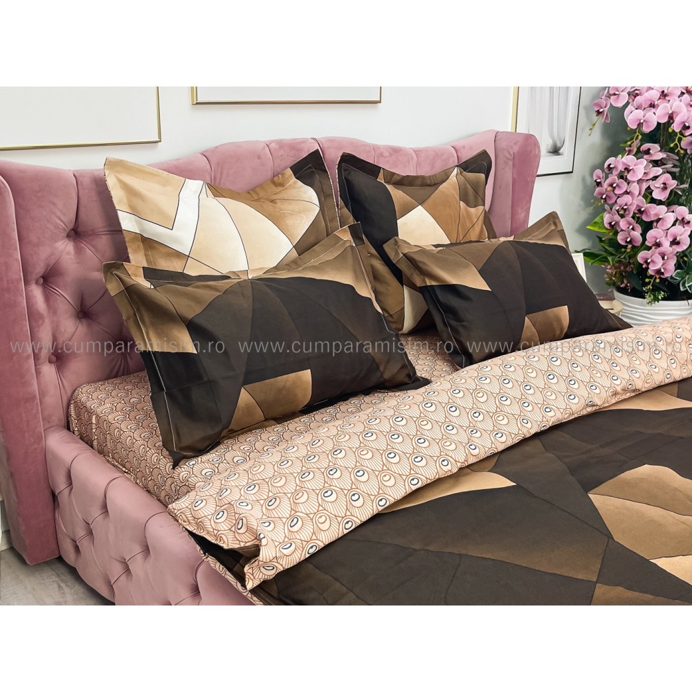 Lenjerie pat dublu, Finet, 6 piese, Maro, forme geometrice — imaginea 9